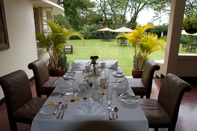 breakfast table overlooking the gardens