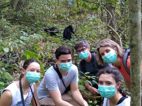 Our masks are on to protect the chimps from disease