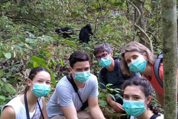Our masks are on to protect the chimpanzees from disease