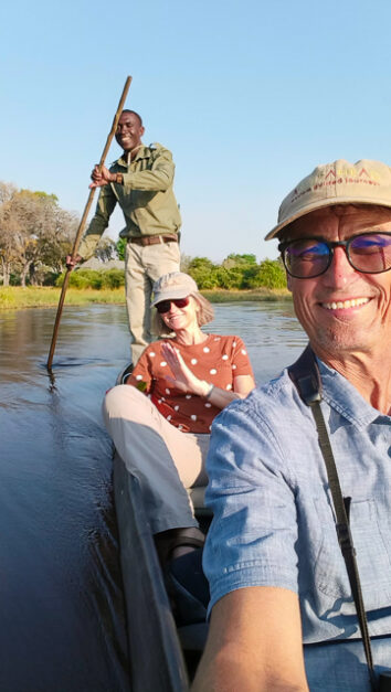 Justin and Gillian on a mokoro ride